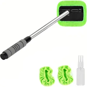 Windshield Cleaner, Car Window Cleaning Supplies with 3 Reusable Microfiber Pads and Extendable Handle, Windshield Washer, Wiper Blades, Car Glass Cleaner Auto Inside Glass Wiper Kit