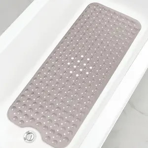 Bathtub and Shower Mats, Extra Long Non-Slip Bath Tub Mat 39 x 16 Inch, Machine Washable Bathmat with Suction Cups & Drain Holes for Bathroom Floor, Tan