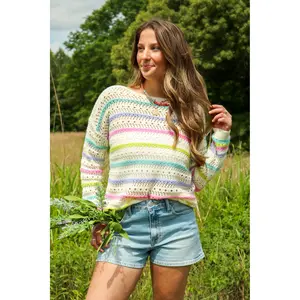 Soft Streaks Open Knit Striped Sweater