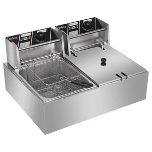 Winado 22.8QT Capacity Electric Deep Fryer with Baskets & Lids, 20L Countertop Stainless Steel Dual Tank Temperature Control Frying Machine, for Home & Commercial 5000W 60Hz 110V commercial use