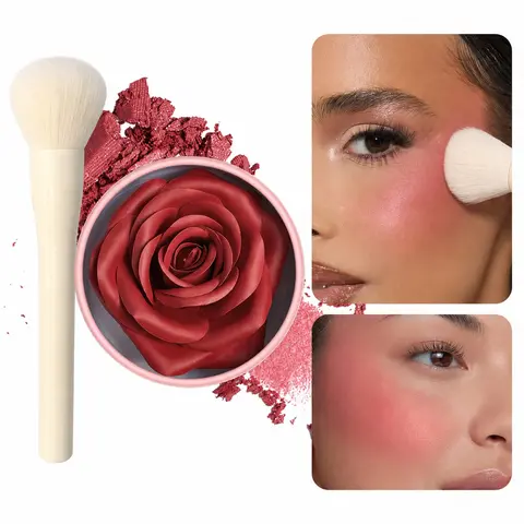 Veronni Rose Blush Set, 4 Color Petal Blush with Powder Brush, Natural Highlighter Shades, Perfect for Daily Makeup, Party, Office, Beauty Cosmetics