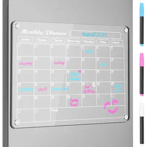 Fridge Skylight Calendars,15" x 11" 2025 Planning Pads Acrylic Magnetic Digital Calendar for Refrigerator Transparent Dry Erase Monthly Planner Whiteboard with 3 Colors Markers