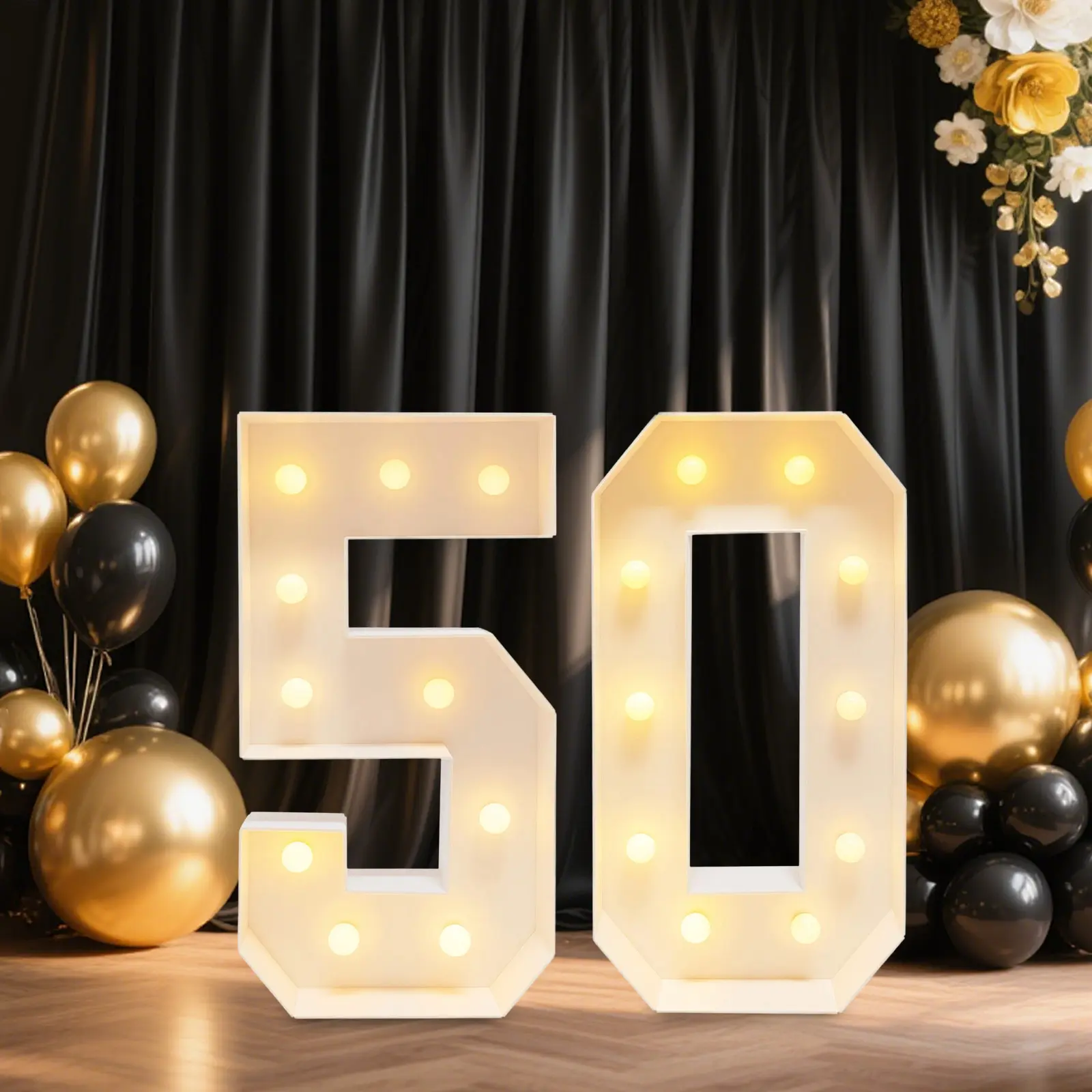 Standing LED Marquee Numbers, 50 Inch/100cm Tall Battery-Powered Warm White Lights for Birthday Party, Anniversary Celebration Home Decor Statue, Boxes