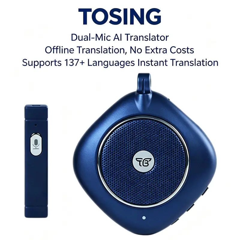 TOSING Dual-Mic AI Speech Language Translator Device - 137+ & 107+ Lang Support, Wireless, Real-Time Trans, Built-In Cells, Compact Design, Business Use,language learning, Free AI Activation