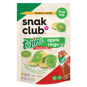 Snak Club Tajin Apple Rings Gummy Candy 11oz Resealable Bag Sweet & Tangy Chili Lime Fruit Gummies Vegan Gluten Free Mild Flavor Snack
