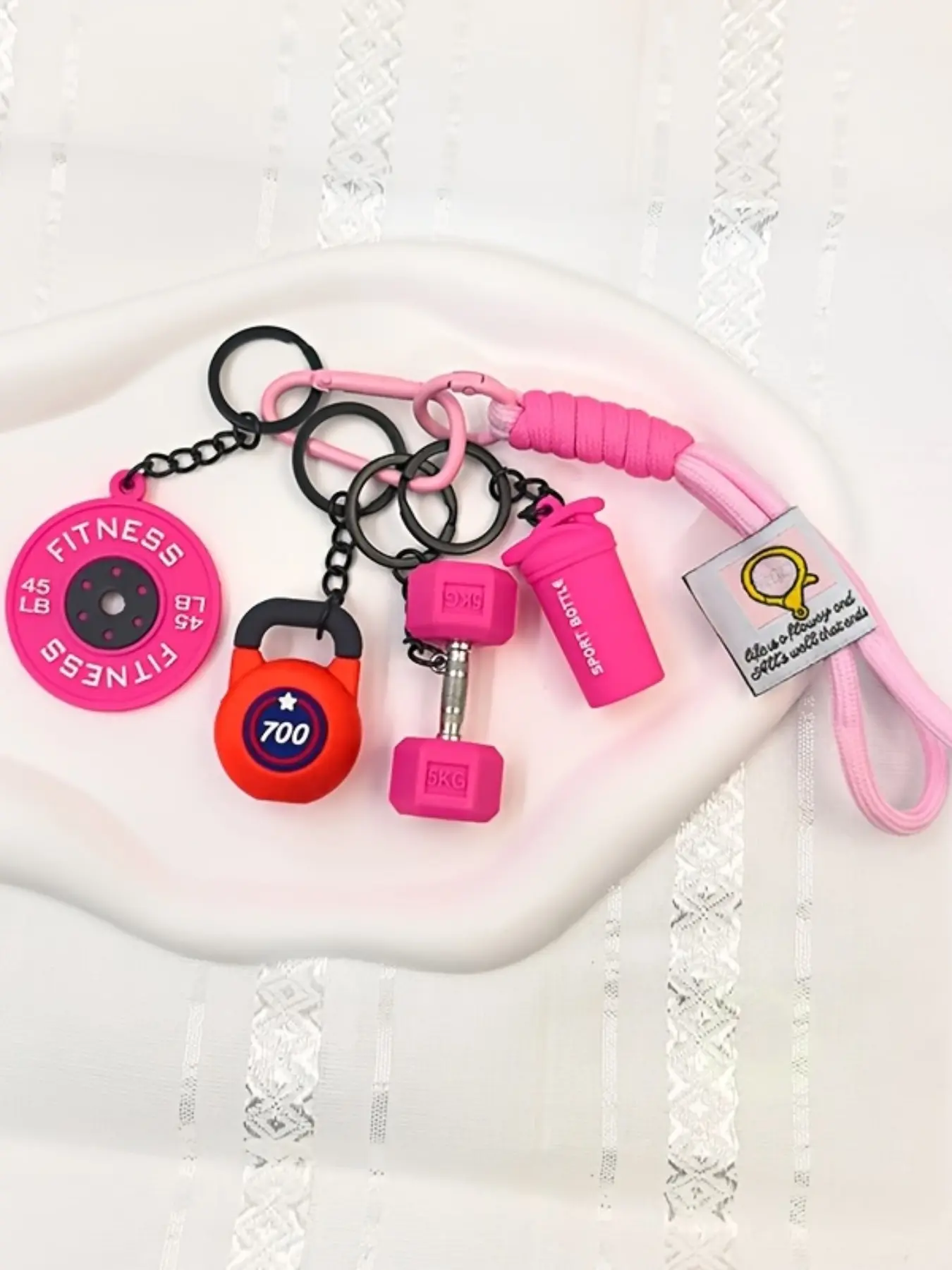 Sports Gym Keychain Bag Charm, Keychain for bags, 5 Pcs/Set-Include Barbell Dumbbell Keychain Kettlebell Keyring Water Bottle Woven Rope Pendant Fitness Keychains Backpack Charms Weightlifting Keyring Key Accessories Key Fob