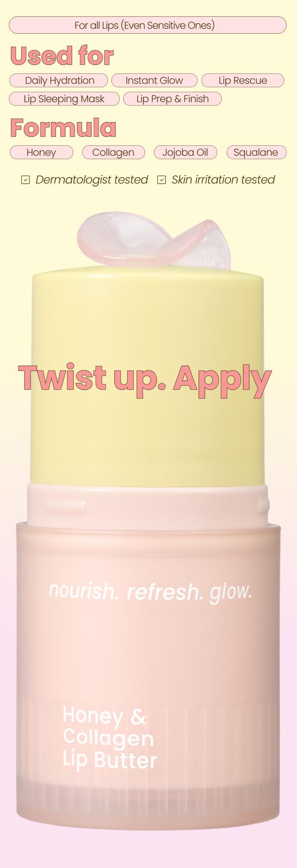 beenuvo Honey & Collagen Lip Butter - Honey Lip Balm for Deep Moisture & Skincare | 13g | Daily Lip Moisturizer