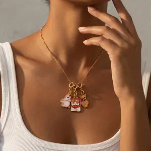 18K Gold Plated Stainless Steel Cute Cartoon Dog Pet Charms, Lobster Clasp DIY Accessories, Only Pendants (No Chain Included) cuban link