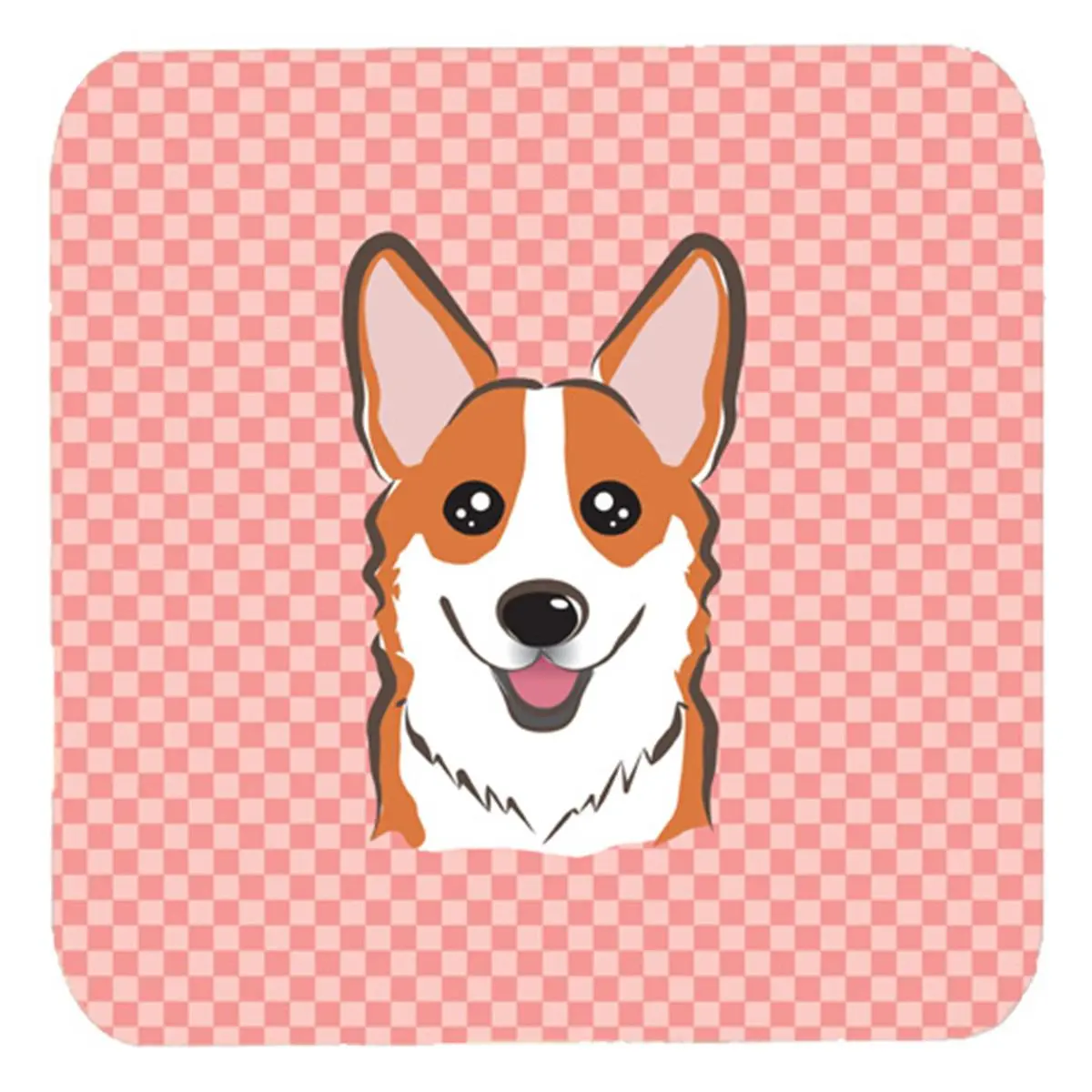 Checkerboard Pink Corgi Geometric Foam Coasters - 3.5x3.5 in, Set of 4, Heat Resistant Heat-Safe Placemats & Coasters, Kitchen Tableware, Non-Slip Mouse Pad Alternative