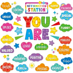 45pcs Bulletin Board Set Motivational Posters Classroom Mirror Growth Mindset Decor Positive Affirmations Accents Cutouts for School Office Home Teacher Wall Supply