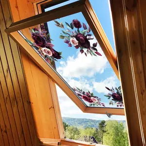 A set (30*30cm*4pcs) of various rose flower electrostatic glass stickers, double-sided visible window decorative stickers without glue DJ4105-ZC