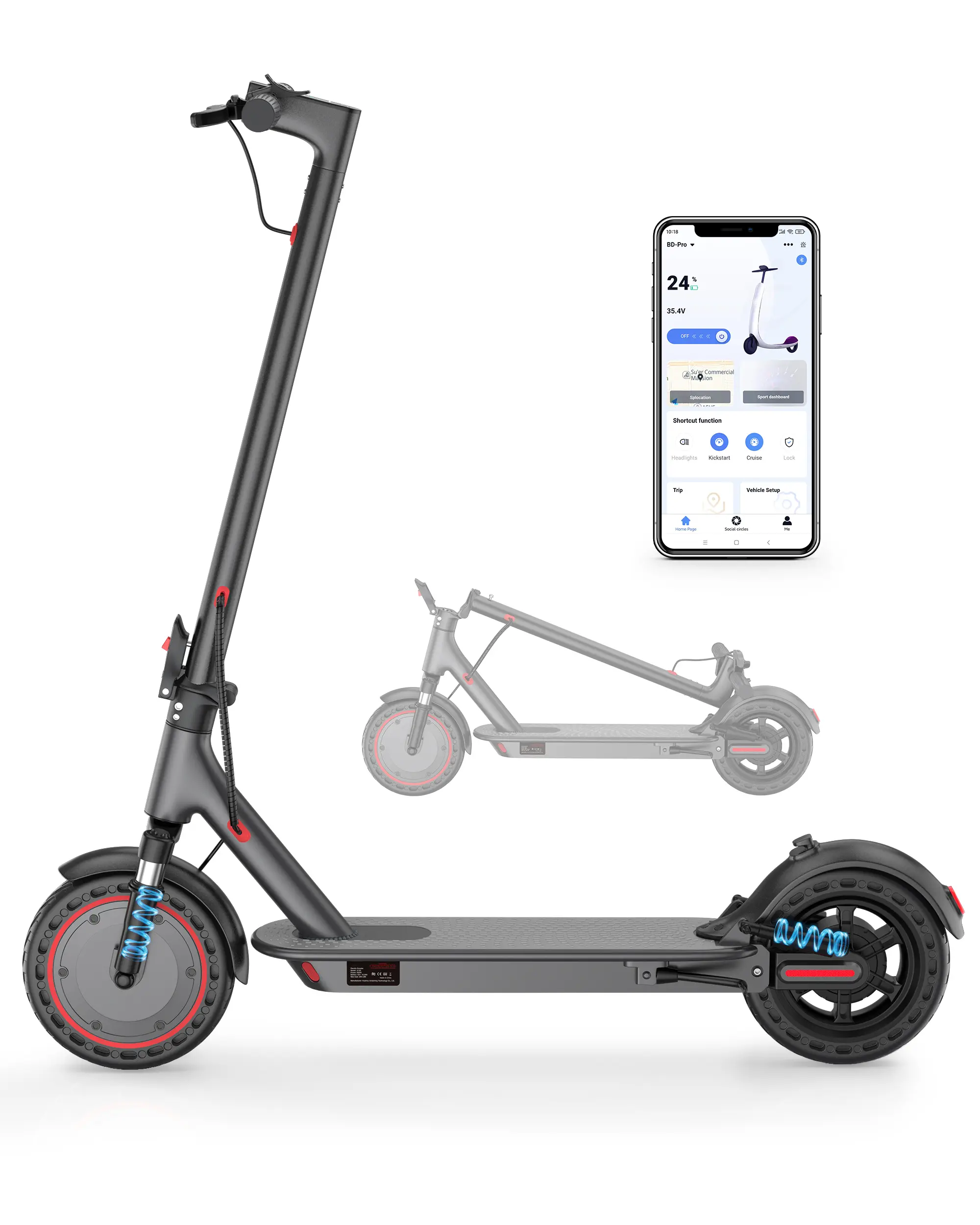 500W motor,Tire shock absorption,Electronic Brake + disc Brake, ,Super high speed as 35km/h, 4 speed level,Sine wave motherboard, accelerate & brake more smoothly, safety, unique on the market Electric Scooter load.SummerWins,Father's Day Gife
