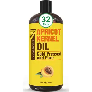 Seven Minerals Pure Cold Pressed Apricot Kernel Oil - Big 32 fl oz Bottle - Non-GMO, Hexane Free, Natural & Lightweight Moisturizer for All Skin Types - Perfect Oil for Massage Therapy & Aromatherapy