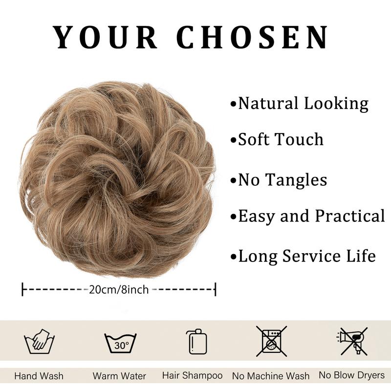 IOVOIMMSL Large Messy Bun Hair Piece Wavy Curly Scrunchies Synthetic Chignon Ponytail Hair Extensions Thick Updo Hairpieces For Women Dirty Blonde