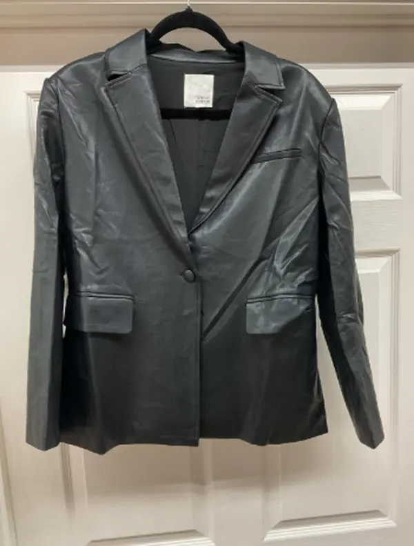 Oversized Faux Leather Blazer - Black
