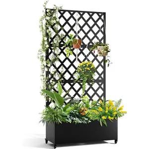 Privacy Screen with Planter Box, 72" H x 47" W Outdoor Privacy Screens and 3-Panels, Garden Decorative Planter Box with Trellis for for Climbing Plants, Vegetable, Vines