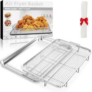 Extra Large Oven Air Fryer Basket & Tray Set with 30 Parchment Papers – Stainless Steel, 18.8" × 12.8"