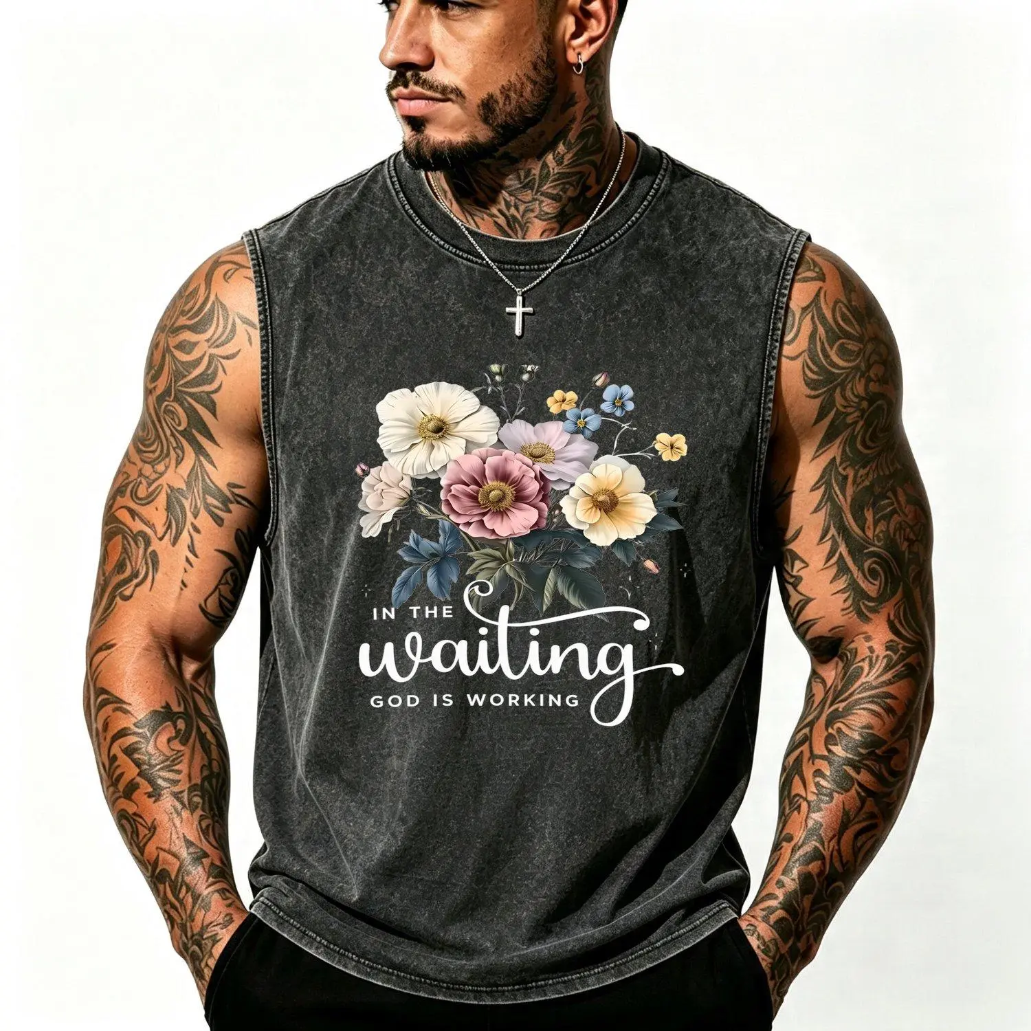 Christian Floral Faith Vest Plus Size Graphic Vest God Is Working Inspirational Religious Style Layered Vest Shirt Alternative