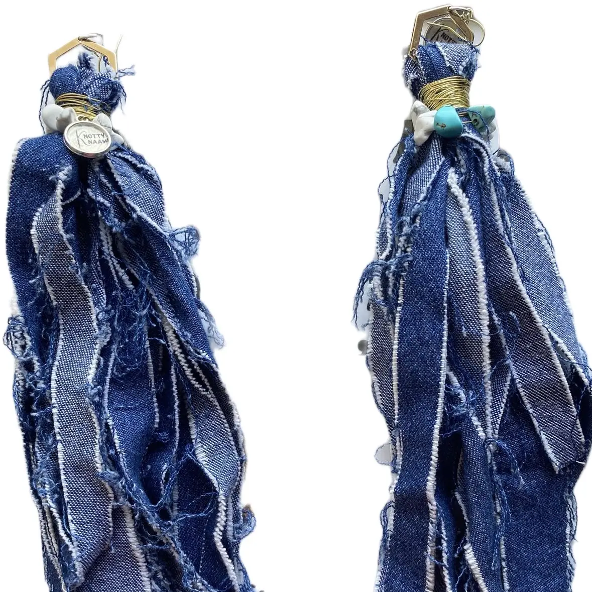 Knotty Knaami Handmade Denim Tassel Earrings Boho Fringe Statement Jewelry for Women