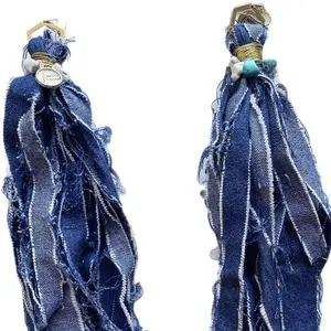 Knotty Knaami Handmade Denim Tassel Earrings Boho Fringe Statement Jewelry for Women