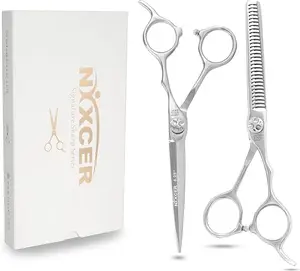 Nixcer Professional 6.25" Arc Hair Cutting Scissors Combo – C440 Japanese Steel, Sharp & Durable Hair Cutting & Thinning Shears Set.