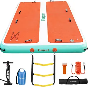 FBSPORT Portable Inflatable Floating Dock, 10x6.5x0.5ft Non-Slip EVA Surface Swim Platform with Hand Pump, Inflatable Pool Lounge for Lake & Family Boating