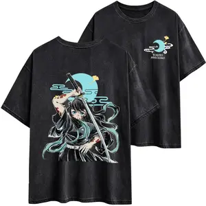 Demon Hunter Muichiro Tokito Anime Manga Graphic T-Shirt, Mist Hashira Printed Crewneck Tee, Stylish Anime Fan Collectible Merch, Soft Comfortable Casual Short Sleeve Streetwear Top, Unisex Loose Fit Fashion for Anime Lovers Daily Casual Outing Wear
