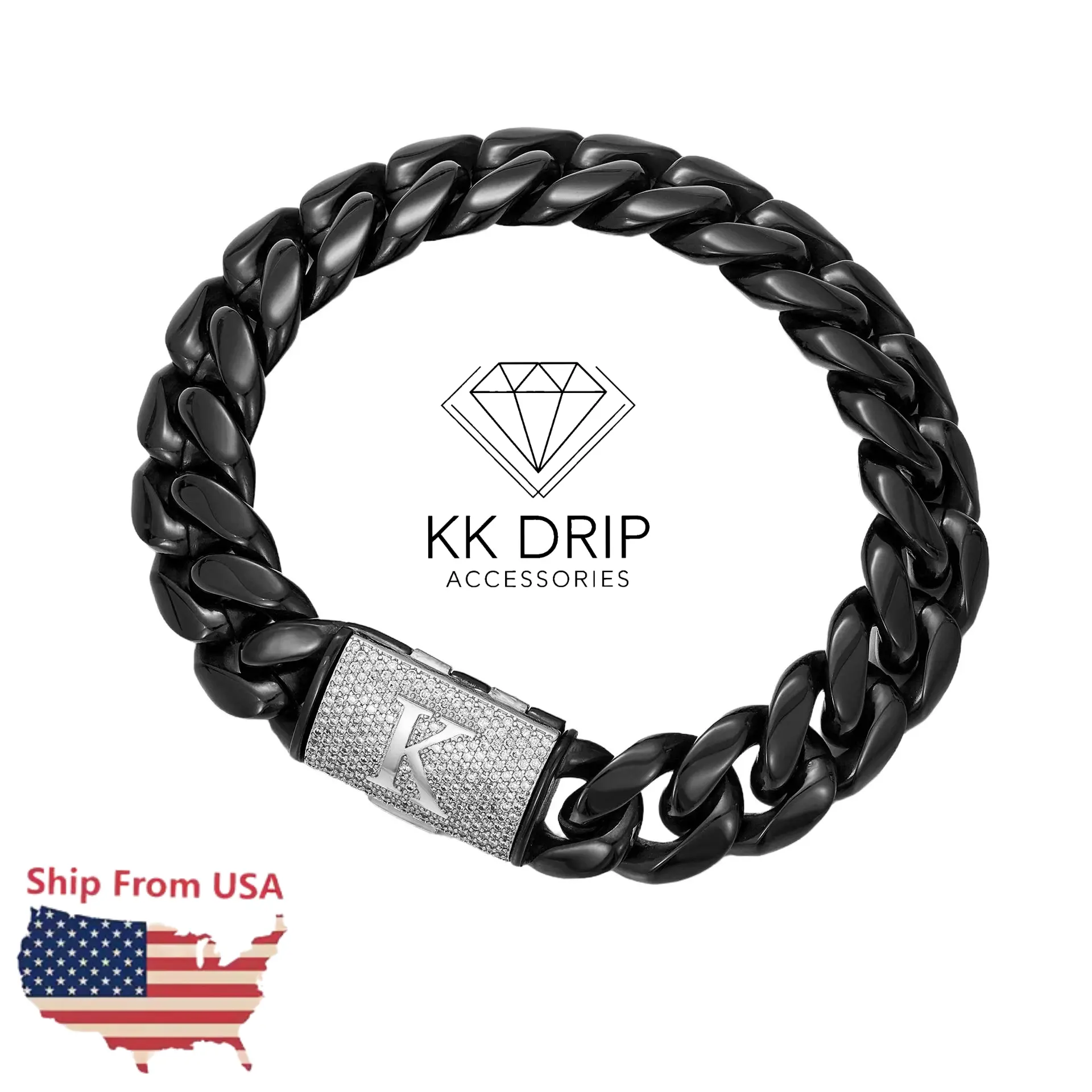 Black Stainless Steel Cuban Bangle - 14mm, 7.5/8.5in, Silver Clasp, Laser Engraved A-Z Letters, High Quality Punk Style Unisex Fashionable Bracelet, Mens Jewelry, Modern Edgy Daily Gift Accessory,summerwins