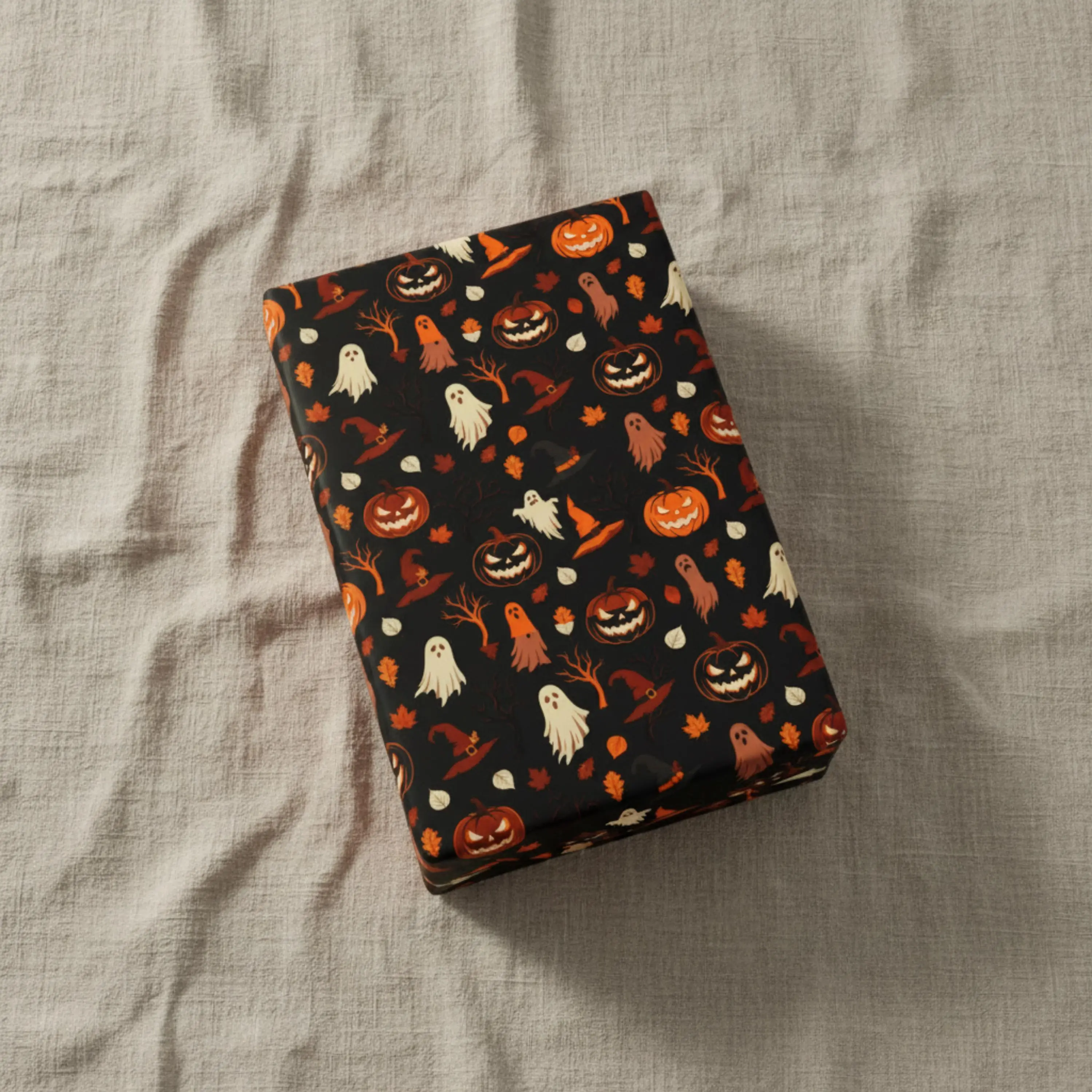 Halloween Spooky Ghosts Pumpkins Bats Wrapping Paper | Halloween Gift Wrap