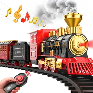 RC Train Set for Kids with Steam Engine, Remote Control Electric Train Toy with Lights, Sounds & Track — Classic Educational Model Train Set for Boys and Girls, Perfect Holiday or Birthday Gift