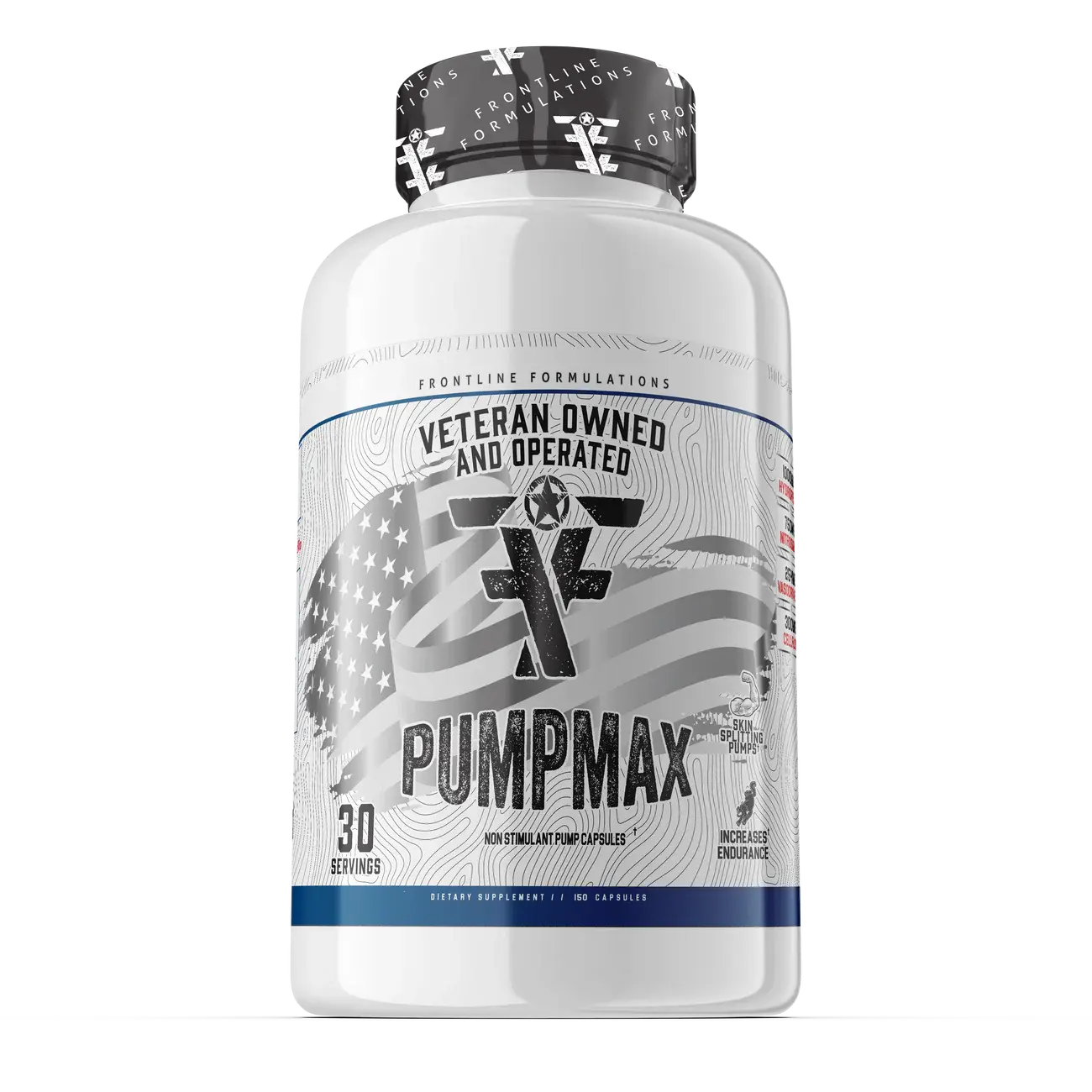 PUMP MAX Dietary Fitness Supplement Capsules - Frontline Formulations Patented Blend, Stim-Free, 1,500Mg, 30 Servings, Prop 65 Safe Bottle for Adult Muscle Support