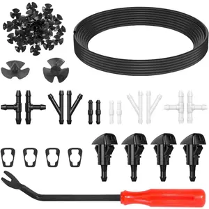 52 In 1 Windshield Washer Nozzles Kit, Including 157 Inch Fluid Hose, 12 Connectors, 4 Sprayer Nozzles, 30 Hood Insulation Retainers, Window Washer Nozzle Hose Replacement for