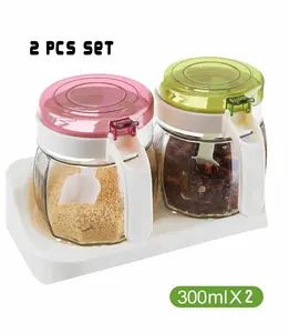2-Piece Kitchen Seasoning Jar Set with Lids for Salt, Pepper and Spices