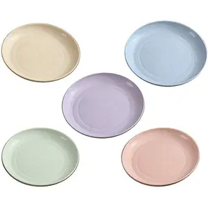 5 Pack Wheat Straw 6 Inch Reusable Unbreakable Round Small Dinner Plates with Raised Edge, Assorted Colors for Salad Appetizer Dessert Party Serving