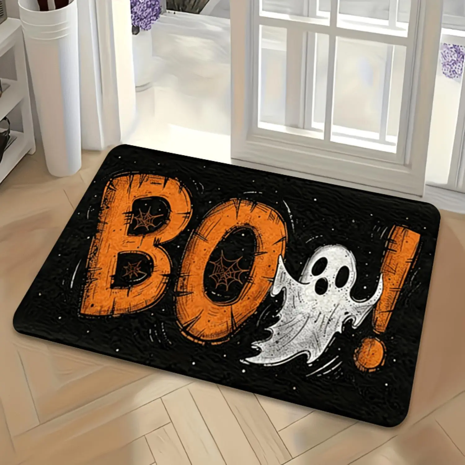 Flannel floor mat Halloween cartoon spooky doormat non slip washable entry mat soft absorbent plush welcome rug indoor outdoor seasonal decor