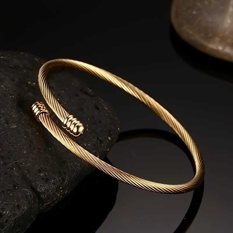 1PS 304 304 Stainless Steel Adjustable Wire Bracelet Two-Color Titanium 304 304 Stainless Steel Wire Bracelet Open Bracelet Daily Wear