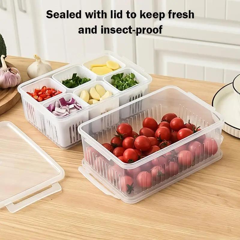 Refrigerator Food Storage Box, 1 Count Clear Food Storage Container with Lid, Reusable Kitchen Drainage Container, Home Organizer, Utensils, Stackable Fridge Organizer