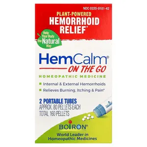 Boiron HemCalm® On The Go, Hemorrhoid Relief, 2 Portable Tubes, Approx. 80 Pellets Each | HSA/FSA Eligible