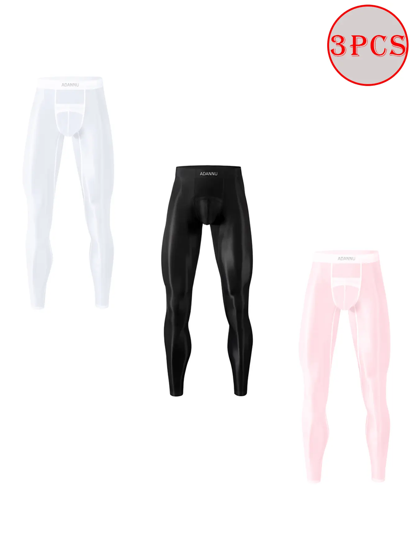 Men's 3-Pack Casual Plain Mixed Color Ultra-Thin Fitted Sports Thermal Compression Pants - 67% Nylon, 33% Spandex, 4-Way Stretch, Quick-Dry Tech, High Elastic Menswear Layer - for Cold Weather Running, Gym - Thermal Underwear