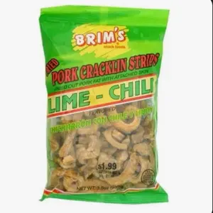 Brim's Lime Chili Fried Pork Cracklin Strips Snack 2 Oz Spicy Pork Chicharron with Skin Crunchy Low Carb Keto Friendly On the Go