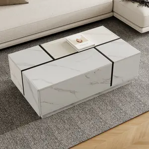 47.2" Rectangular Sliding Top Coffee Table with 2 Drawers and Hidden Storage, Modern Living Room Center Table with Concealed Compartments and Smooth Glide Design