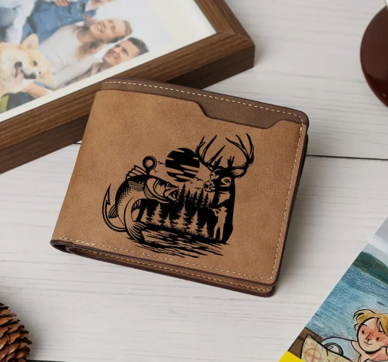 Outdoorsman's Personalized Wallet, Deer, Fish, Forest, hunters, fishermen, outdoor enthusiasts, gift, Hunting, Fishing, Adventurous Craft leather wallet,Slim Wallet,Minimalist,Men’s Wallet,Card Holder,Trendy 2025,Luxury