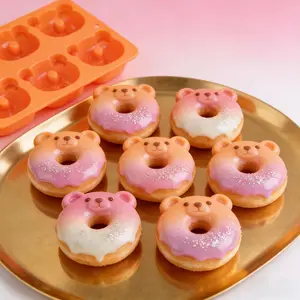 JDH SILICONE Bear Donut Silicone Baking Mold | for Baking Enthusiasts / Family Use | for Making Donuts / Chocolate / Jelly | Heat Resistant, Easy Release | Multiple Colors Available, Oven / Freezer Safe