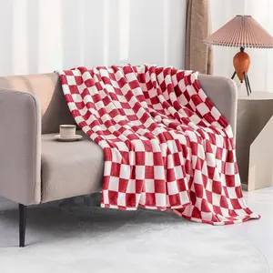 Throw Blankets Flannel Blanket with Checkerboard Grid Pattern Soft Throw Blanket for Couch, Bed, Sofa Luxurious Warm and Cozy for All Seasons