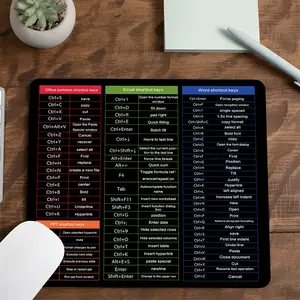 Office Multi-Software Shortcuts Square mouse pad, Aesthetic Desktop Decorative Protective Pad, Rubber Anti-slip Lockedge Work Pad, Small Size Suitable for Laptop, Desktop Computer Games, Gaming Mouse Pad, Work, Family, Non Slip Mousepad