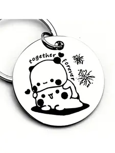 Bubu Dudu Love Bear Design Stainless Steel Keychain Kawaii, Trendy Cute Keychain, Perfect Gift for Couples, Fashionable, Elegant and Cute Gift, Keychain Pendant