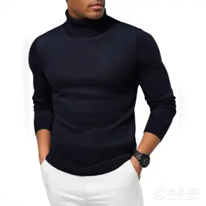 Men's Black Turtleneck Slim Fit Knitted High Collar Sweater - The Perfect Choice for Winter Casual Wear and Layering - Form-Fitting Style long sleeve thick Solid Turtle Neck Pullover Sweater