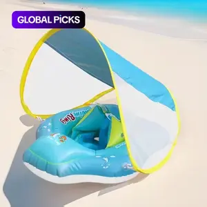 Inflatable Swim Ring with Canopy, PVC Swim Ring with Sunshade, Water Play Sun Protection Lifebuoy, Beginner Swimming Inflatable Swim Ring #GLOBAL PICKS