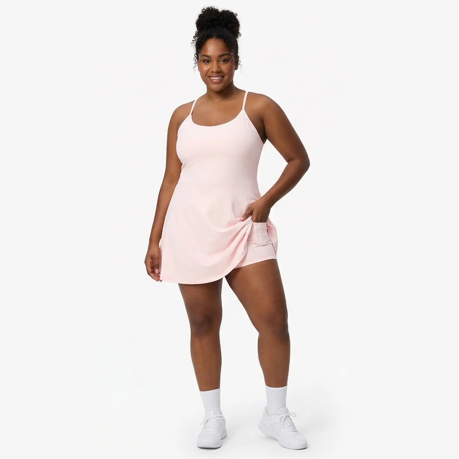 Female Tight Ultra-Soft Polyester Blend Athletic Dress - Built-in Shorts, Pockets, Breathable for Yoga & Pilates | Light Pink