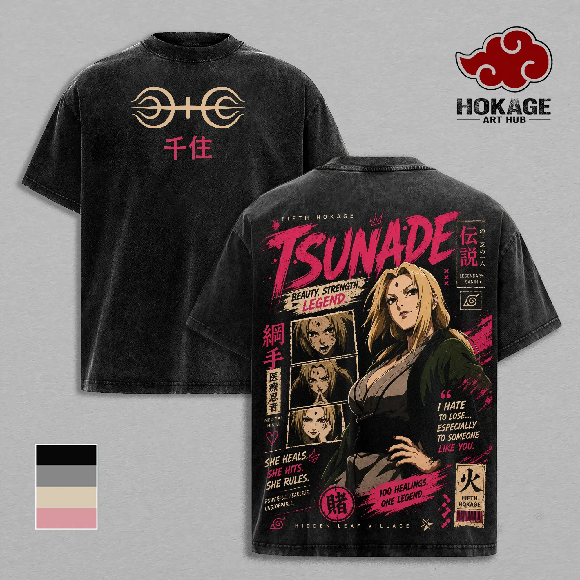 Naruto Tsunade 90s Vintage Washed Heavyweight Cotton T-Shirt, Double Printed Oversized Anime Graphic Tee for Men & Women, Premium Soft Short Sleeve Manga Merch, Trendy Y2K Streetwear Gym Casual Tops, Japanese Anime Lover Gift Ideas, Classic Unisex Clothes